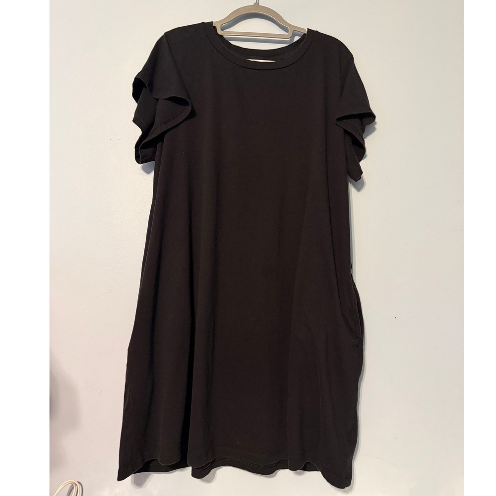 Terra & Sky 1X 16W-18W Black Flutter Sleeve T-Shirt Dress with Pockets 2055